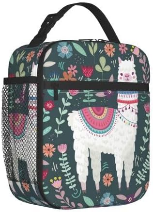 YETTA YANG Cute Llama Flower Portable Lunch Bag Insulated Lunch Box Reusable Totes For Women Men Work Picnic Camping