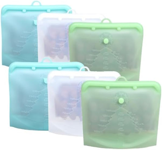 Reusable Silicone Food Bag with Day of the Week Organize| 100% Sustainable, Zero Plastic| 100% Leak Proof Reusable Bags| 3 colours with Large Size & a Hook for Easy Hanging