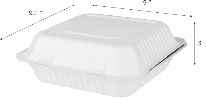 KARAT EARTH Clamshell Take Out Food Containers [9"x9", 200 ct ] Compostable To Go Containers, Natural Biodegradable Bagasse | White