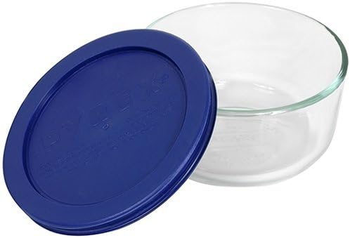 Pyrex Storage 1 Cup Round Dish, Clear with Blue Lid, Pack of 6 Containers