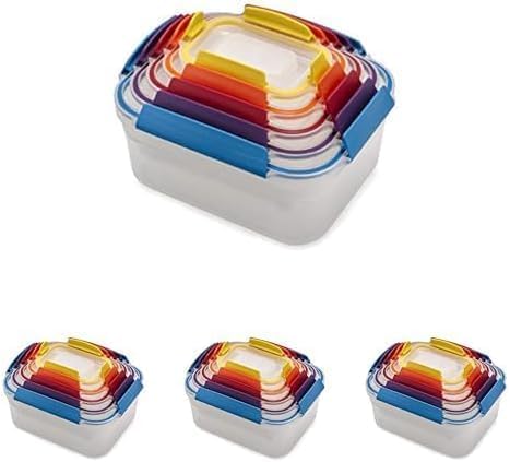 Joseph Joseph Nest Lock Plastic BPA Free Food Storage Container Set with Lockable Airtight Leakproof Lids, 10-Piece, Multi-Color (Pack of 4)