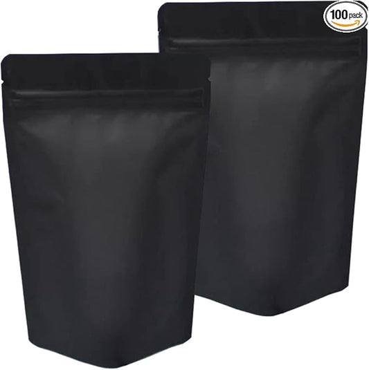 100 Pieces Mylar Bags - 4x6 Inches Mylar Food Storage Bags Resealable Foil Pouch Bags Stand Up Airtight Ziplock Bag Bulk (Matte Black)