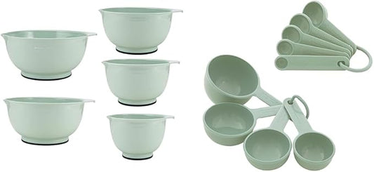 KitchenAid Classic Mixing Bowls Set of 5, Measuring Cup and Spoon Set with Soft Grip Handle, 9 Piece, Pistachio