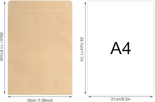 SumDirect Kraft Stand Up Pouches - 50 Pack 7x12 Inch Zipper Food Storage Reusable Bags with Foil Lined for Home or Business