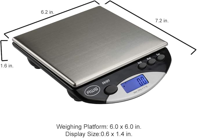 American Weigh Scales Compact Bench Scale Stainless Steel Backlit LCD Screen Rubber Stabilizing FeetAMW-500I-BLK500G x 0.1G(Black)