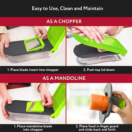 Fullstar Vegetable Chopper, Mandoline Slicer - Cheese Grater, Food Chopper with Container, Kitchen Gadgets, Home Essentials (6-in-1, Gray/Green)