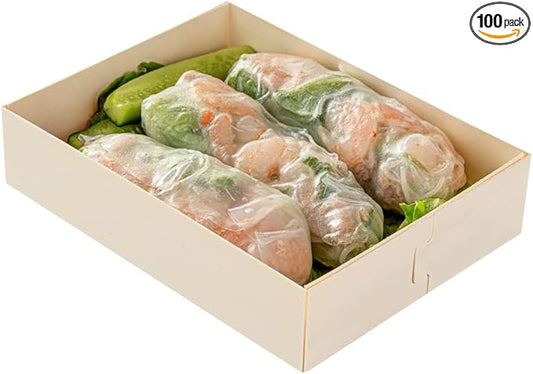 Restaurantware Taipei 23 Ounce Food Containers 100 Rectangle Wooden Bento Boxes - Lids Sold Separately Grease Impermeable Poplar To Go Boxes Disposable Serve Noodles Dumplings And More