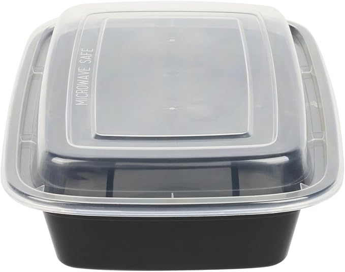 Restaurantware Asporto 24 Ounce Take Out Containers, 50 Food Containers With Lids - Microwavable, Disposable, Black Plastic To Go Food Containers, No BPA, For Take Out And Delivery