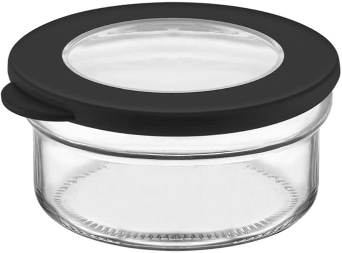 4-Piece Glass Food Storage Container Set with Airtight Lids – 450ml (15oz) Round Bowls, Leakproof and BPA-Free, Ideal for Meal Prep, Leftovers, and On-the-Go Snacks – Black