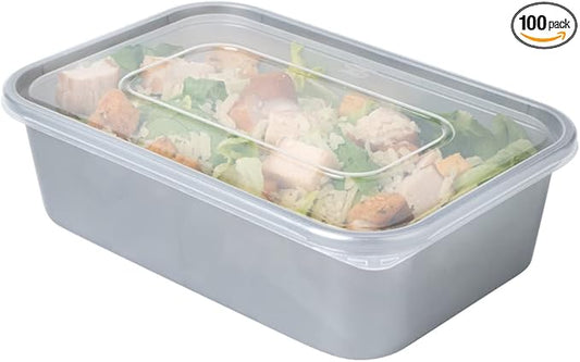 Restaurantware Futura 22 Ounce Meal Prep Containers With Lids 100 Microwavable To Go Containers - Disposable For Packaging Lunches or Take Out Orders Silver Plastic Food Containers With Lids