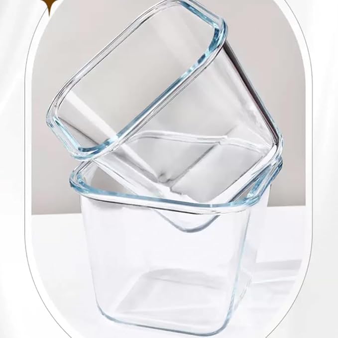 3.5Cup Glass Large Storage Container set, Glass Soup Container with Airtight Lids, Glass Food Prep Container, Leakproof Overnight Oats Jars, Microwave & Dishwasher Safe (2 Pack - Square)