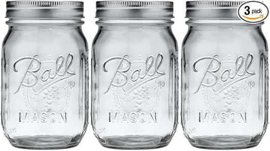 Ball Pint Mason Jar, Regular Mouth, 16 oz (3 Count)