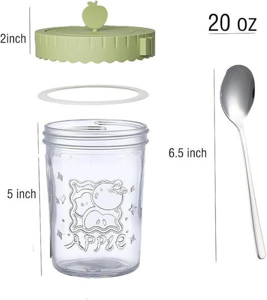 4 Pack Overnight Oats Containers With Lids and Spoons, 20 Oz Glass Oats Containers Jars, Leak Proof Mason Jars With Airtight Lids, Overnight Oat Jar For Milk, Cereal, Fruit