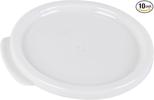 Restaurantware-LIDS ONLY: Met Lux Food Container Lids, 10 Round Lids For Storage Containers - Containers Sold Separately, With Pull-Corner Tab, White Plastic Lids, Dishwashable, Freezable