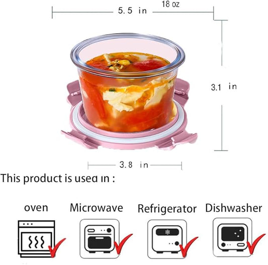 4-Pack Glass Food Storage Container With Airtight Lids,2-Cup Glass Meal Prep Containers With Lids, Small Leak Proof Soup Bowls, Reusable Glass Lunch Boxes, Dishwasher Microwave Freezer Safe