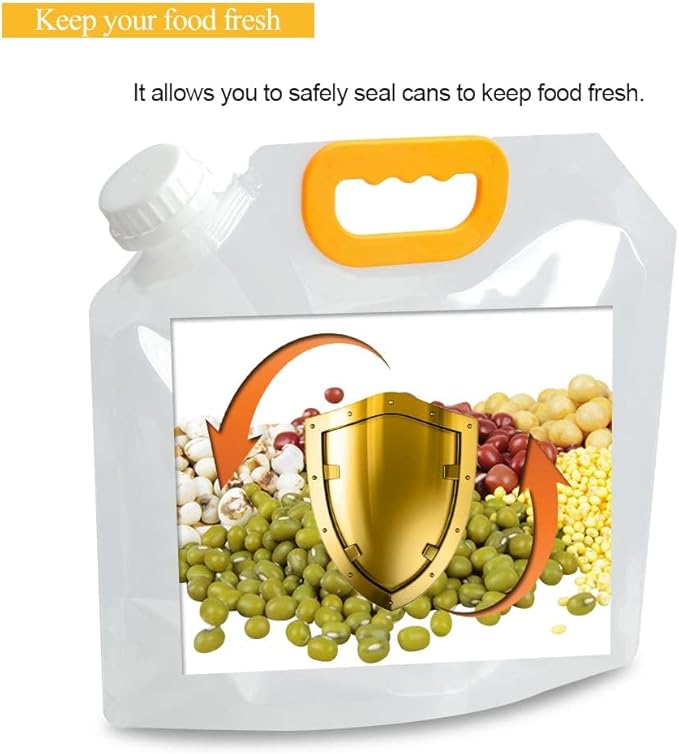 Saim Moisturize Proof Storage Bags, 5Pcs Reusable Plastic Bags Emergency Water Storage Large Capacity Clear Cereal Dry Food Containers Stand Up Grain Sealed Bag with Funnel (5L)