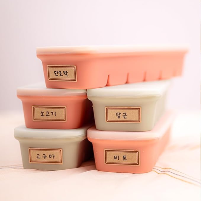 Silicone Freezer Tray, Made in Korea, Meal Prep, Freeze Food Storage Cubes Trays with Lids for Purees, Soups, Solid Food Fruit Vegitable Brastmilk, Easy and Safe (Creme Brulee, 6 Cube)