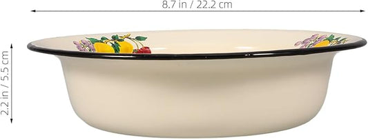 MAGICLULU Enamel Bowl, 22cm Large Enamel Mixing Bowl White Enamelware with Black Rim Vintage Enamel Soup Basin for Fruit Salad Pasta Dinner, 22.20X22.20X5.50CM