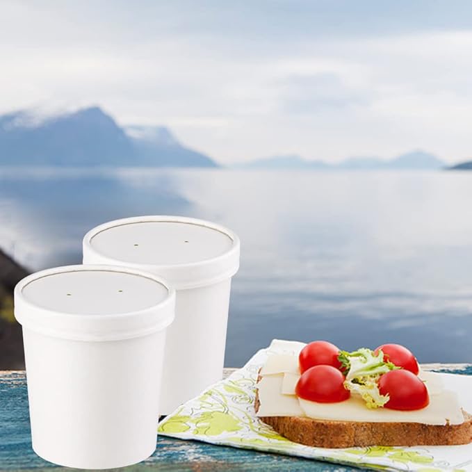 16 oz 50Pcs Paper Soup Containers with Lids, Disposable Soup Cups, Ice Cream Containers, White Disposable Soup Bowls White for Hot or Cold Soup