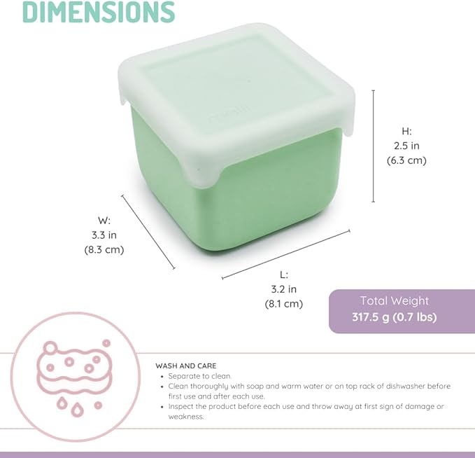 melii 100% Silicone Snack Container 2-Pack, 236ml/8oz per Container, Easy to Open Lid, Dishwasher, Microwave, Freezer safe, BPA Free - Blue and Mint