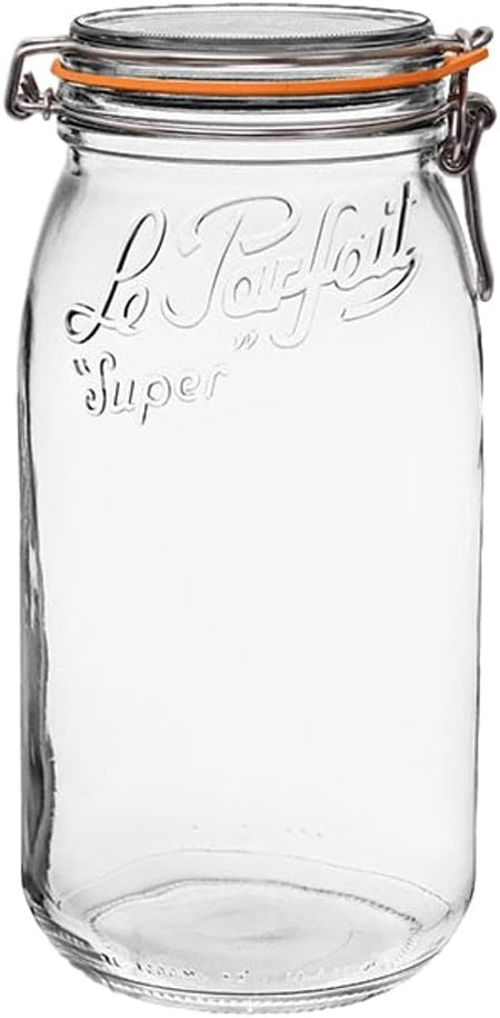 Le Parfait Super Jar - 3L French Glass Canning Jar, Wide Mouth, Airtight Lid (96oz/3 Quarts, 1 pk)