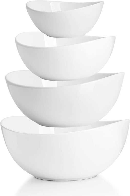 Sweese Porcelain Serving Bowls for Entertaining, 10-18-28-42 Ounce, Microwave & Dishwasher Safe, Large Serving Dishes, Prep Salad Bowls for Thanksgiving Christmas, White