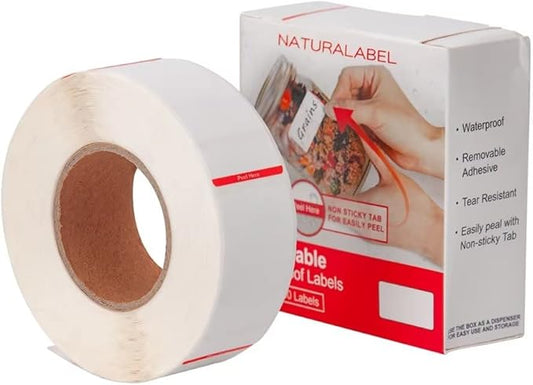 NATURALABEL 500 PCS Blank Removable Freezer Labels with Dispenser - 1" x 2" Food Labels for Meal Prep Containers & Pantry Organizers, Easy Peel-Off Design, No Residue