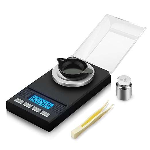 Flexzion Digital Milligram Scale Kit - 50g/0.001g, High Precision Micro Scale, Jewelry Scale, Powder Scale, Reloading Scale, Mg Scale for Weighing Powders & Medicine, Includes 50g Calibration Weight