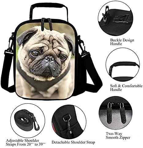 Kids Lunch Bag Reusable 3D Design Snack Shoulder Bags with Zipper Online Insulated Thermal Girls Boys Lunch Tote Bags Cooler Box for Picnic(pug)