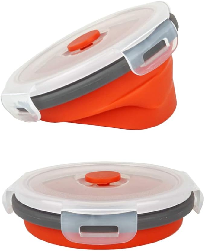 Ecomorning 3Piece Round Collapsible Lunch Container Silicone Food Storage Containers Collapsible Camping Bowl with Airtight Silicone Lids, Microwave, & Freezer Safe, 350ML