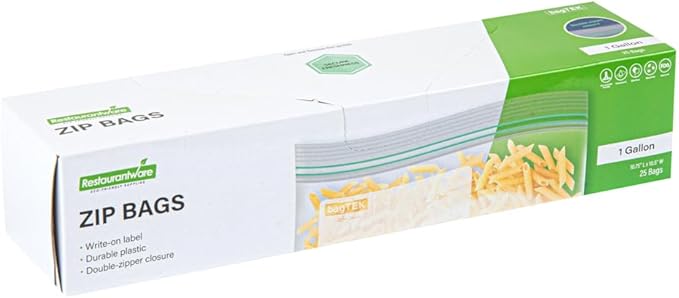 Restaurantware Bag Tek 1 Gallon Storage Zip Bags 25 Disposable Zipper Pouch Bags - Double Zipper Greaseproof Clear Plastic Zip Bags With Write-On-Label For Food Organization And Storage