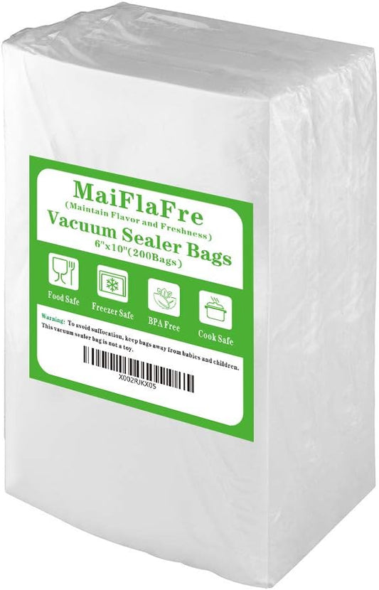 200 Pint 6X10 Vacuum Sealer Bags with Commercial Grade, BPA Free, Heavy Duty.Vacuum Sealer Freezer Bags Compatible with Any Types Vacuum Sealer