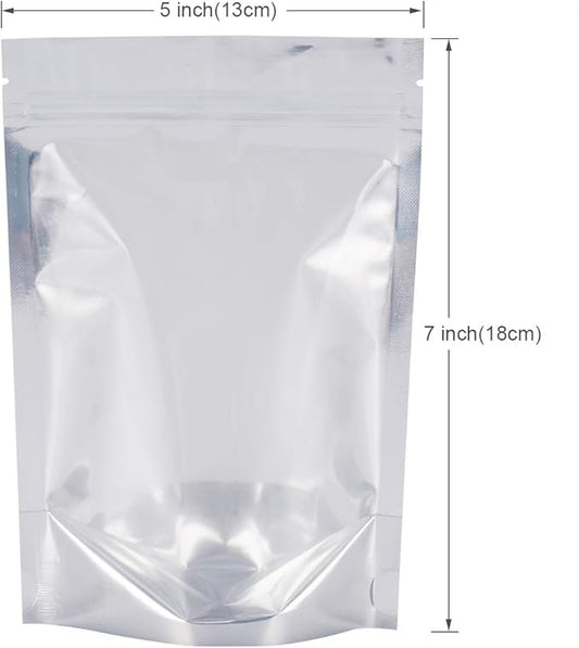 Vasdoo Reusable Aluminum Foil Stand Up Food Pouches Bags, Resealable Ziplock Mylar Bags for Food Storage (50 pcs, 5x7 inch)