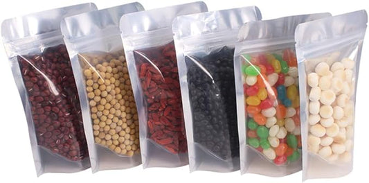 100 PACK 4 x 6 Inch Zipper Mylar Bags Stand Up Mylar Zip Lock Bags Clear Silver Bag Reusable Food Storage Aluminum Foil Pouch Bag for Multipurpose with Gusset Bottom(5.5mil Thickness)