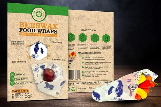 PURE & SUSTAINABLE COMPANY Beeswax Food Wraps – 3-Pack Reusable Organic Cotton Wraps – Washable, Plastic-Free, Eco-Friendly Food Storage – Cute Bear Pattern – (8x8, 11x11, 14x14)