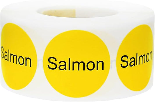 Yellow with Black Salmon Circle Dot Adhesive Stickers, 1 Inch Round Labels, 500 Total Stickers