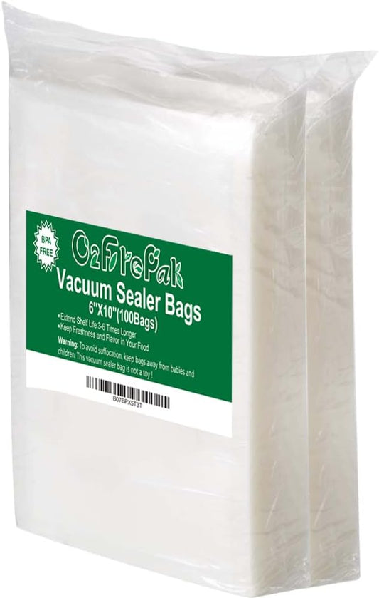 O2frepak 100 Pint 6" x 10" Vacuum Sealer Bags with BPA Free and Puncture Prevention,Vacuum Seal Freezer Bags,Great for Sous Vide Vaccume Sealer PreCut Bags