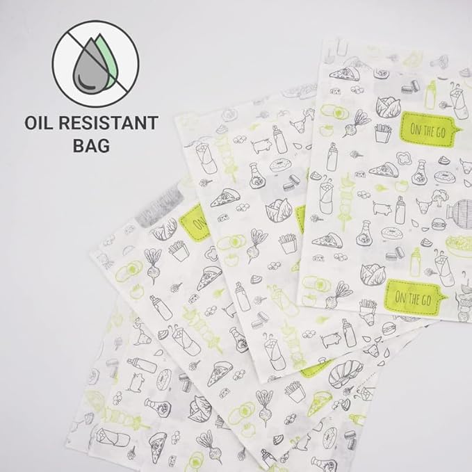 (Pack of 50) Paper Bags for Food Packaging 5.9" x 5.9" (15 x 15 cm), Greaseproof Fast Food Bags, Burger Bags, Food Packaging