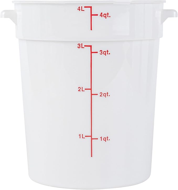 Restaurantware-Met Lux 4 Quart Food Storage Containers, 10 White Storage Containers - Lids Sold Separately, Red Volume Markers, Dishwashable Containers, Side Handles, For Storing Foods