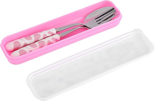 Children Flatware Set, Stainless Steel Fork Spoon with Storage Box Kids Utensils Spoon Fork Set Toddler Travel Utensils for Kids Toddlers (Pink)