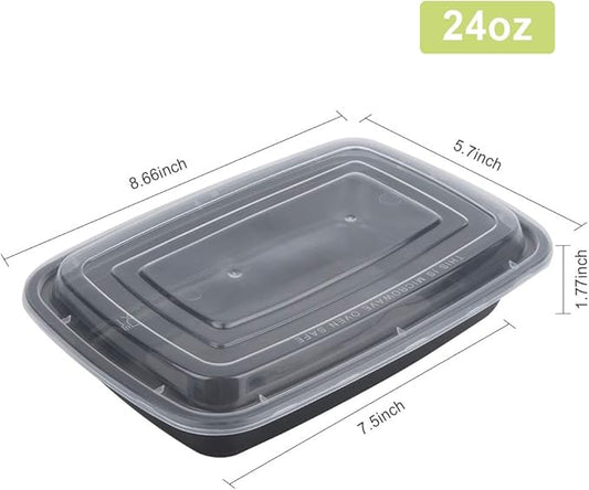 IUM Reusable Food Containers, 50-Pack 24 OZ Plastic Meal Prep Containers with Lids - Durable Stackable Lunch Boxes, Dishwasher Safe