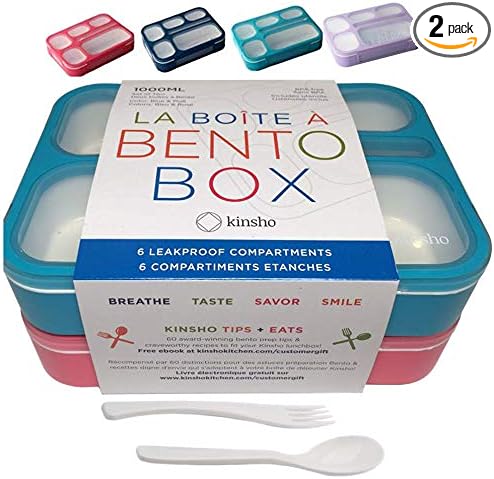 Bento Lunch Box Kids & Adult: Leakproof Containers for Boys & Girls with 6 Compartments - School, Daycare, Meal Planning Portion Control Container, BPA-Free Boxes, Utensils, Blue & Pink Set