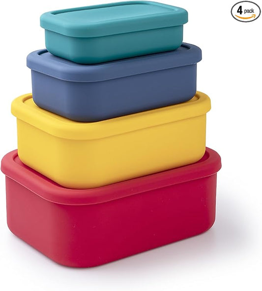 Silicone Food Storage Containers with Lids Set 4 Sizes and Silicone Containers,For Freezing, Bento Boxes, Snack Boxes,Freezer preservation Leak Proof (1, Rectangular)