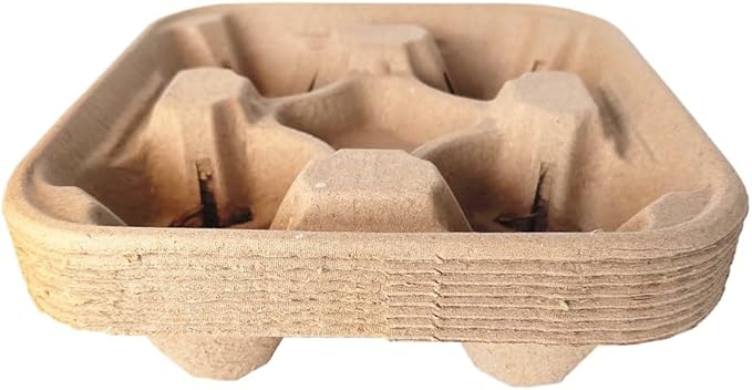 Disposable 4 Cup Drink Carrier Trays, Biodegradable Pulp Fiber Coffee Carry Tray, Compostable No Spill Drink Cup Holder for Hot Cold Beverages, Car, Food Delivery, Restaurants and Cafes Shop (36 Pack)