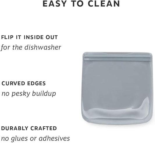 W&P Porter Silicone Reusable Storage Bag, Sandwich (34oz Flat), Slate, Food Storage Container, Microwave and Dishwasher Safe, Easy Cleaning