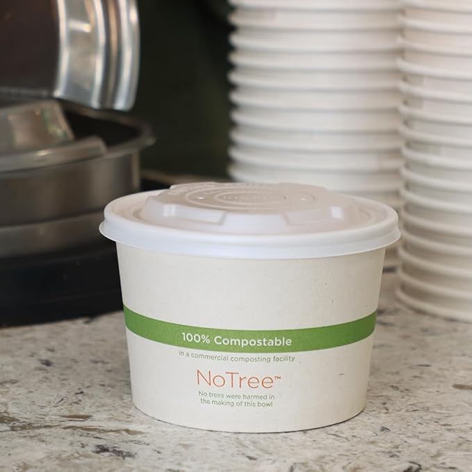 World Centric Compostable Paper Bowl Lids 12 oz - Made from Plants, Leak-Resistant, Clear PLA - 100 Pack