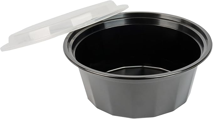 Restaurantware Asporto 32 Ounce To Go Boxes 100 Microwavable Take Out Food Containers - Clear Plastic Lids Included Do Not Contain BPA Black Plastic Catering Food Containers Disposable Round