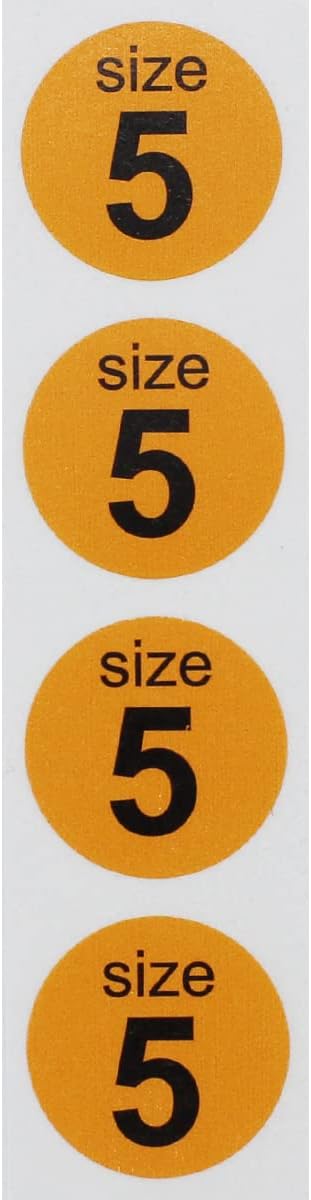 Shoe Size 5 Peach Stickers for Retail Clothing – 3/4 Inch Round, 500 Semi-Gloss Adhesive Labels Per Roll for Footwear Inventory, Organization, and Display – Made in The USA