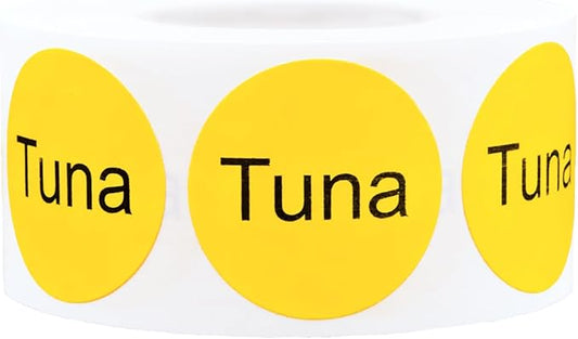 Yellow with Black Tuna Circle Dot Adhesive Stickers, 1 Inch Round Labels, 500 Total Stickers