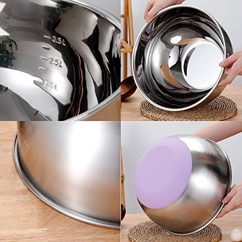 Mixing Bowl Large Stainless Steel 5 Quart Deep Bowl Kitchen Metal with Non-slip Bottom for Baking Cooking Marinating & Food Prep Serving, Dishwasher Safe